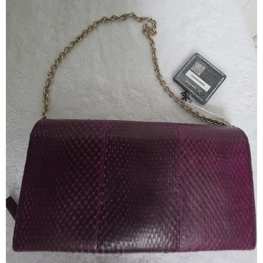 Gucci Women’s Purple Snakeskin Wallet on A Chain Gold HW w/COA